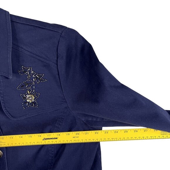 Susan Graver Womens 1X Metal Floral 3D Embellished Jacket Pockets Art To Wear - Picture 14 of 16